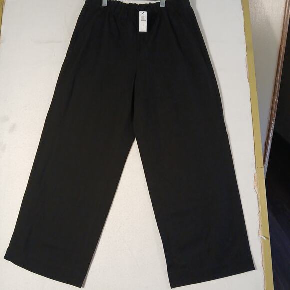 Talbots Easy Cropped Wide Leg Pants NWT Black Size Small Linen Blend Pullon - Picture 1 of 10